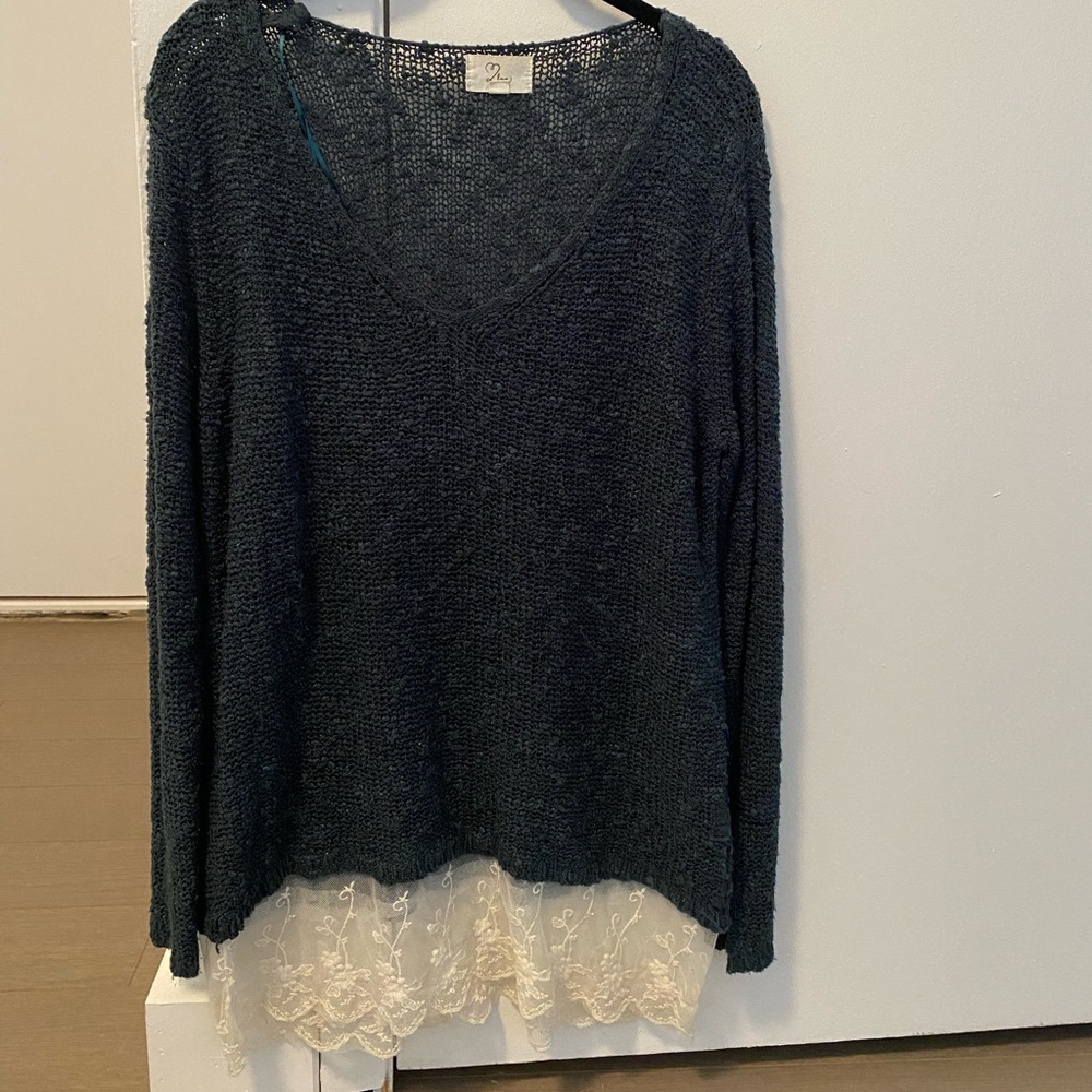 Love Navy Lace Bottom Sweater